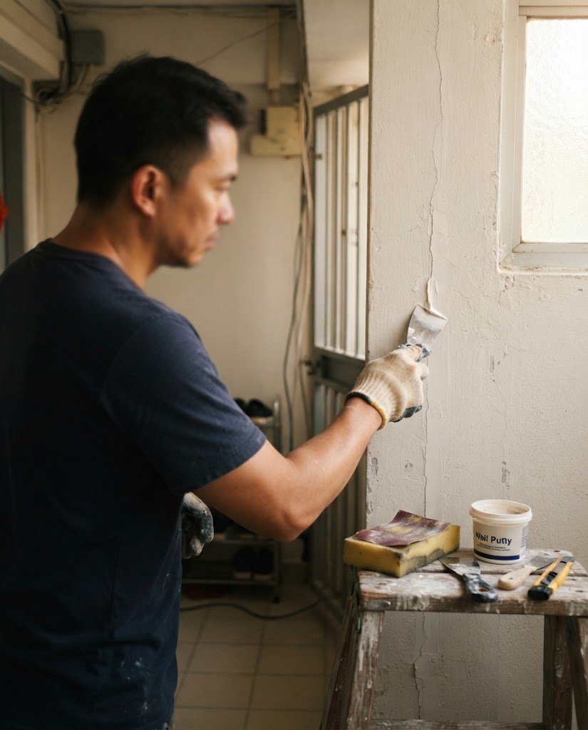 Painter preparing a wall